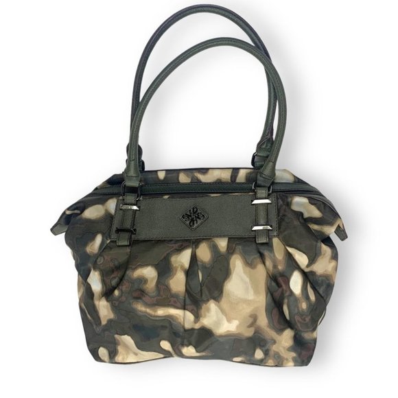 Simply Vera Vera Wang Shoulder Purse Double Handle Olive Green Tan Zip Bag - Picture 1 of 15